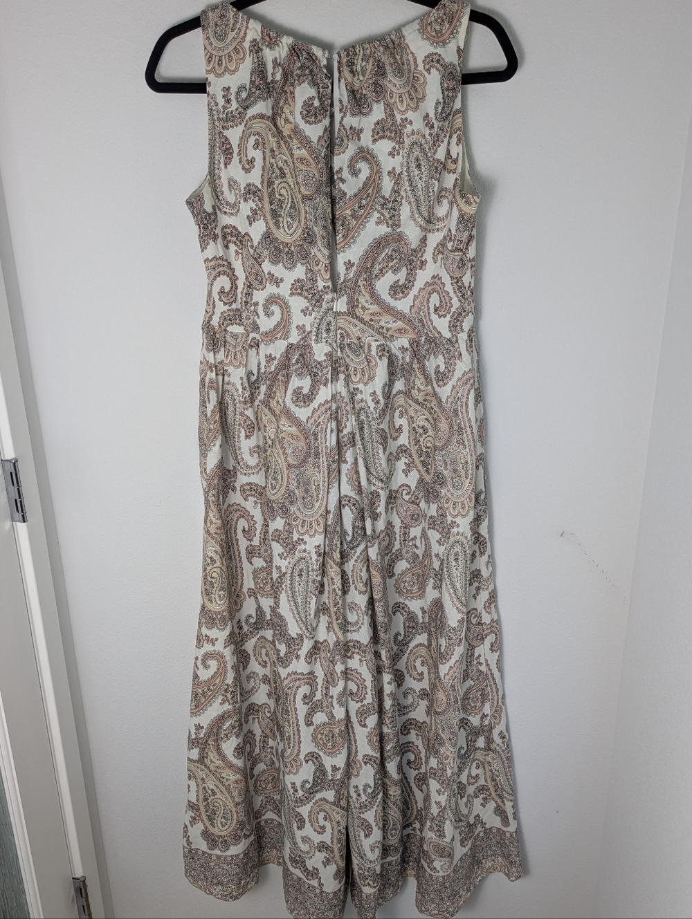 Bardot Paisley Sleeveless Extra Wide Leg Linen Dress Jumpsuit Tan White Sz S EUC - Picture 7 of 16